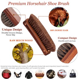 Shoe Brush Set, KY-Tech 2pcs Premium Soft Shoe Brush Shoe Shine Brush for Buffing Polishing, Horse Hair Brush Shoe Cleaning Brushes for Boots, Shoes, Car Seats, Sofas, Bags Great