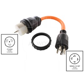 AC WORKS Generator to Transfer Switch 50Amp Inlet Box Adapter (L14-30 30Amp 4-Prong to CS6364 Flexible)