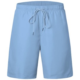 Men’s Big and Tall Swim Trunks Quick Dry Soft Mesh Lining Shorts（1X-8X (11" Inseam, 3X, Light Blue)