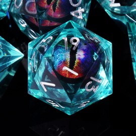 ORUZA Set di 7 dadi Dragon Eye DND con nucleo liquido D&D in resina, bordo affilato, poliedrici, per giochi di ruolo Dungeons and Dragons, D20, D12, D10, D8, D6, D4 D%