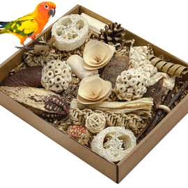 LOPERDEVE LOPERDEVE Natural Bird Toy Foraging Parrot Shredding Toys Box Conure Chewing Toys for Cockatiel Lovebird Parakeet Budgie Small-Medium Birds (Nature Color)
