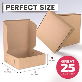 Fit Meal Prep Fit Meal Prep 25 Pack Kraft Bakery Boxes, 9 x 9 x 3 Inches Brown Pastry Boxes, Cardboard Treat Boxes Pie Boxes Cookie Boxes Dessert Boxes for Cupcakes, Chocolates, Donuts, Macarons