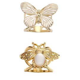 2PCS Bee and Butterfly Silk Scarf Ring Brooch Shawl Clips Metallic Scarves Slide Buckle Wrap Clasp Ring for Women’s Shawl, Silk Neckerchief, T-Shirt