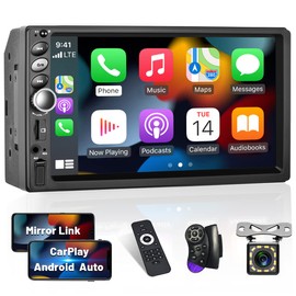Car Radio 2 DIN with Carplay Android Car Radio 7 Inch Touch Display Screen Bluetooth Double DIN Car Radio FM USB AUX SWC Reversing Camera
