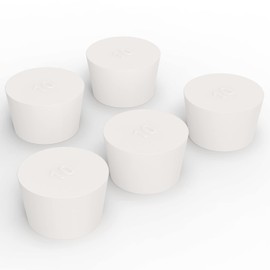 FunChem Pack of 5 Solid Rubber Stoppers, Size 10#, White Tapered for Lab Caps and Plugs