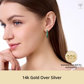 Gold Plated Sterling Silver Aqua Bohemica Crystal Stone Gold Plated Hoop Earrings for Women | 22MM Hypoallergenic March Birthstone Earrings | Anti-Tarnishing Aquamarine Earring by MAX + STONE