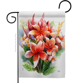 Warm Plumeria Bouquet Garden Flag Floral Sunflower Tulip Rose Orchid Lilies Season Springtime Flower Wreath Small Decorative Gift Yard House Banner Made In USA 13 X 18.5
