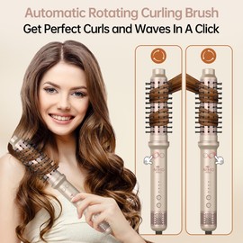1.5 Inch Auto Rotating Curling Brush, Spinning Heated Thermal Round Brush Volumizer, 3 in 1 Ionic Hair Brush Styler for Long Medium Hair, 3 Temp Settings, 30S Fast Heat-Up, Dual Voltage