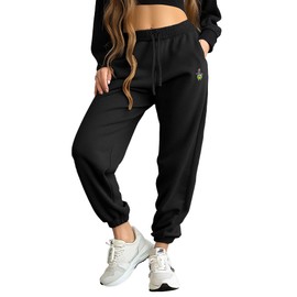 DALIX Sorcerer Frog Embroidered Jogger Pant Soft Fleece Relaxed Fit Lounge Womens in Black M Medium