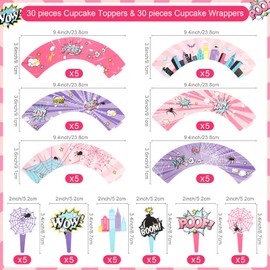 Pajean 60 Pieces Pink Spider Cupcake Toppers and Wrappers, Hero Cupcake Decorations for Girl Birthday Baby Shower Party Decorations Supplies