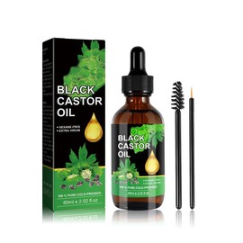 Black Castor Oil, 100% Pure Cold Pressed Unrefined for Hair Growth, Skin Condition, Eyebrows Eyelashes, Nail Care Grow, Strengthen, Moisture & Repair, Glass Bottle - Specification: 1 Bottle Set