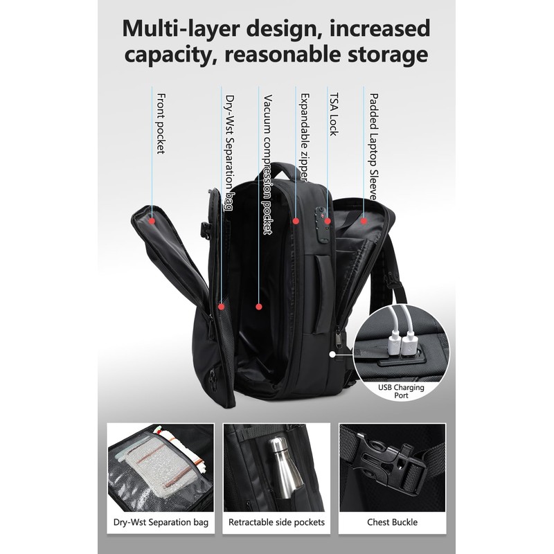 Cusangel vacuum backpack travel with pump compression,18in vac travel 45L