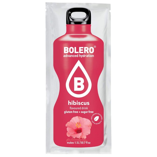 Bolero Advanced Hydration Classic Sachets, Sugar-Free Water-Flavoring Packets, Convenient Calorie-Free Drink-Mix Powder Packets, Hibiscus, Pack of 12