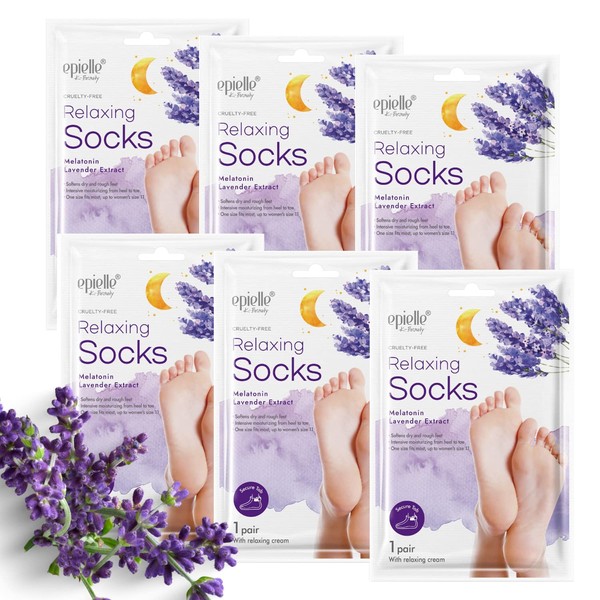 New Epielle Relaxing Foot Masks (Socks 6pk) Melatonin + Lavender Extract Deep Moisturizing 100% Vegan & Cruelty-Free, Beauty Gifts. Stocking Stuffers!!