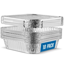 PLASTICPRO 10 Pack 8 Inch Square Aluminum Pans with Lids Disposable Tin Foil Pans Baking Pans Food Storage