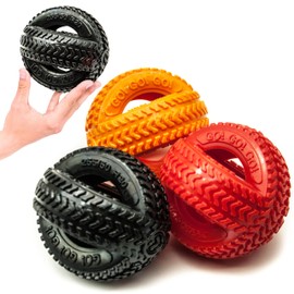 2x Rubber Dog Chew Toys TWIN TYRE – Flexible & Tough Dogs Toy TIRE WHEEL – Interactive Play for Boredom, Treat Dispensing, Puppy Teething, Chews (Assorted, Large, 5 inches)