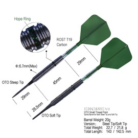 CUESOUL ENGINE V8 20g Steel Tip 90% Tungsten Dart Set with GEM STONE Finished and Unifying ROST T19 CARBON Flight