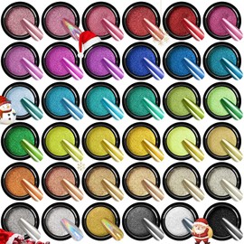 36Pcs SAVILAND Espejo Cromo Uñas en Polvo Set - Metálico Holográfico Cromo Uñas en Polvo Negro Azul Plata Oro Espejo Uñas Cromo en Polvo para Uñas Manicura Francesa Nail Art Decoración Hogar Salón DIY