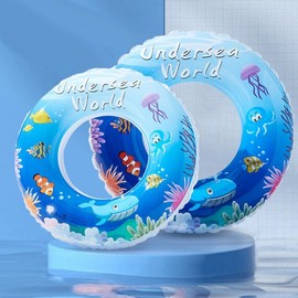 Kids' Anti-Rollover Thick Inflatable Swimming Ring for Water Play Blue Ocean Design +80 [Suitable for 10-15 year old teenagers] 3ea