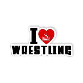 I Love Wrestling Sticker Funny Wrestle Wrester Lover Sticker Waterproof Vinyl Decals for Car Truck Laptop Helmet Hardhats Water Bottles Bicycle Luggage, Blue Collar Stickers(2 inch)