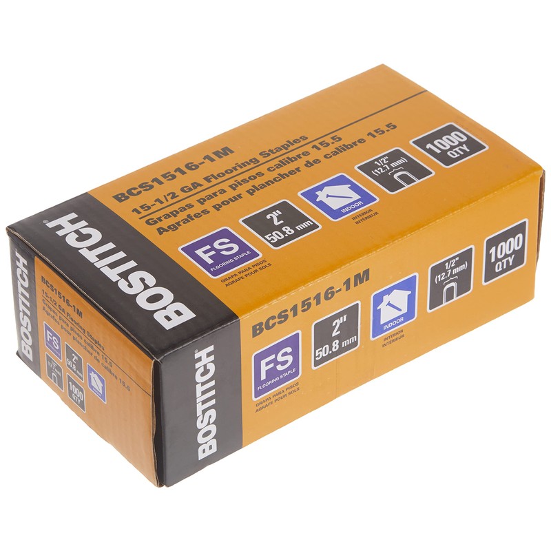 BOSTITCH Flooring Staples, Hardwood, 15-1/2 GA, 2-Inch, 1000-Piece (BCS1516-1M)
