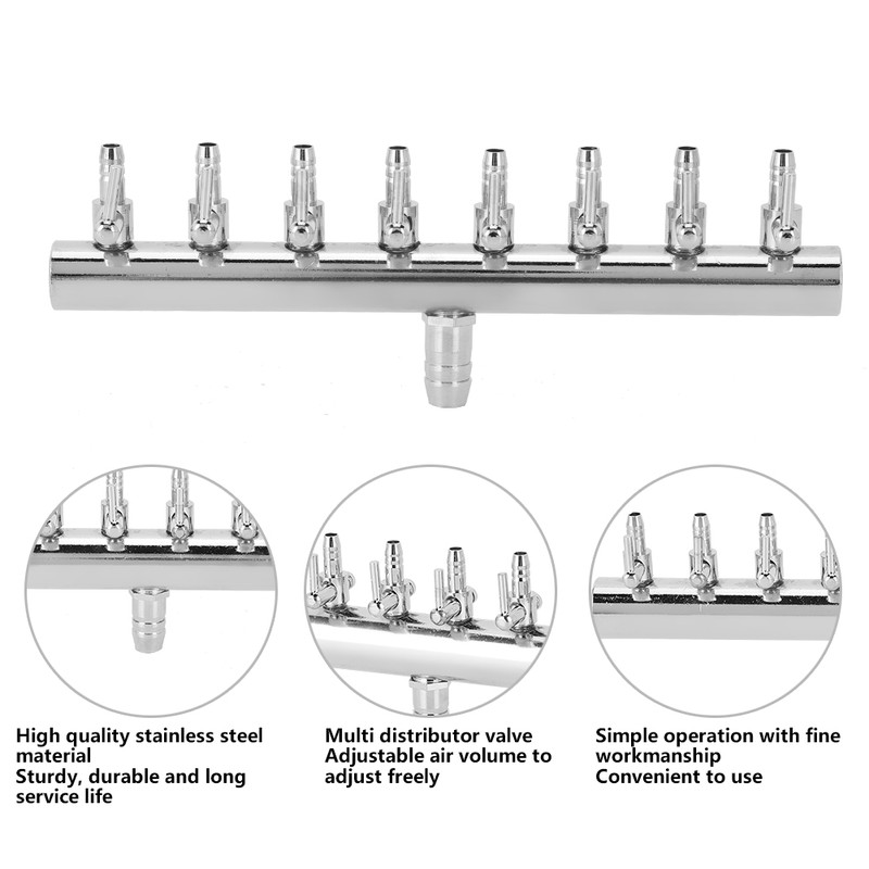 Stainless Steel Fish Tank Air Pump Splitter Distributor Aquarium Oxygen