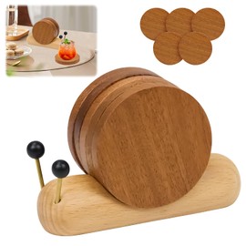 5 Pcs Wood Coasters, Drinking Coasters, Ebony Coasters, Snail Coaster Set with Magnet, Cute Snail Shape Coaster, for Drinks Desk Coffee, Kitchen Office Bar, Tabletop Protection Living Room Decor