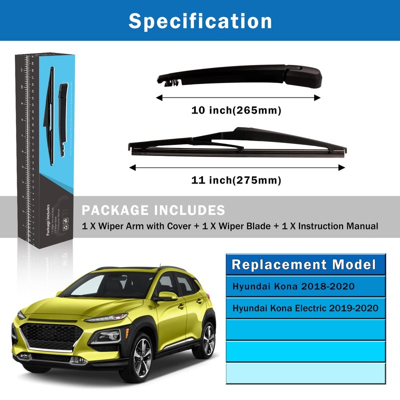 WTI Rear Wiper Arm Blade Set Compatible With Hyundai Kona