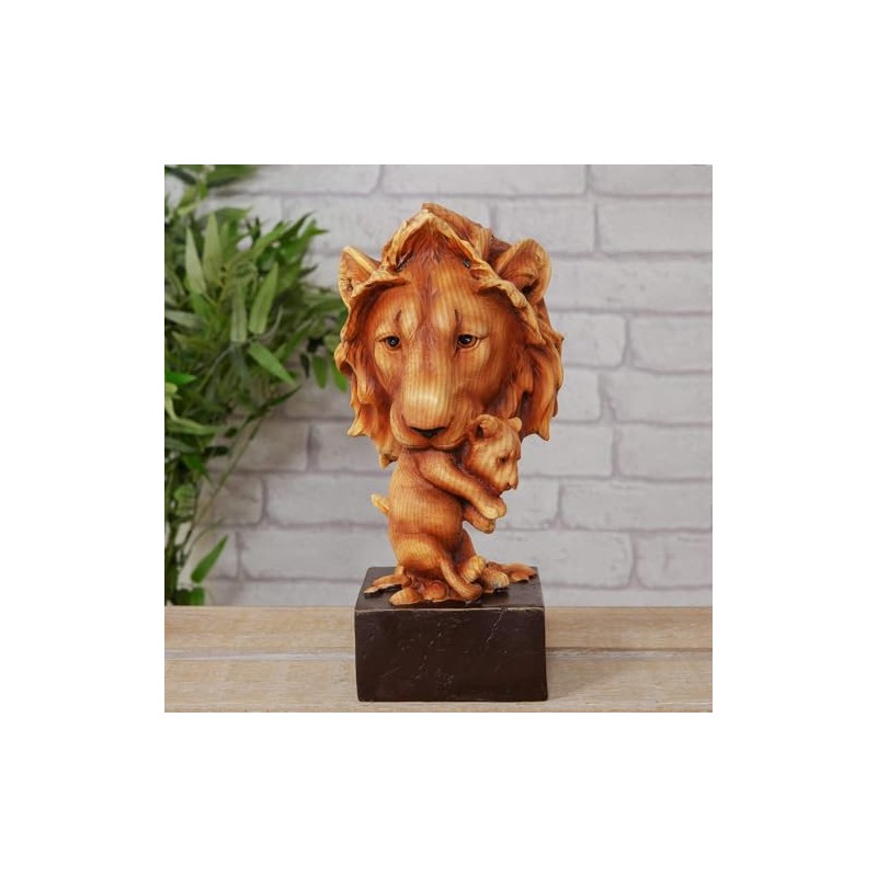 Widdop NATURECRAFT WOOD EFFECT RESIN FIGURINE - LION & CUB