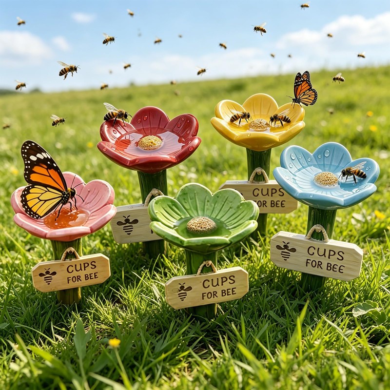 5PCS Bee Watering Station for Garden, Bee Drinking Cups Colorful