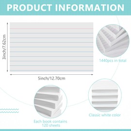 Ctosree 1440 Pcs Colored Index Cards 3 x 5 Inch Flash Cards for Studying Lined Study Note Sheets with Printed Ruled on Both Sides for Studying Memory Learning School (White)