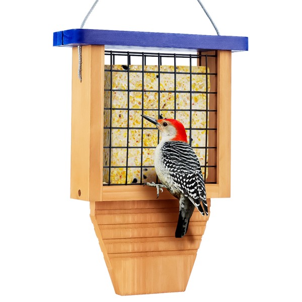 Gbekery Wooden Suet Bird Feeder for Outside Hanging, Woodpecker Suet
