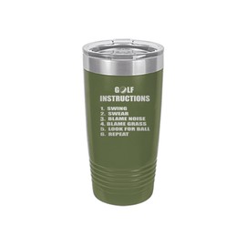 Rogue River Tactical Funny Golf Instructions 20 Oz. Travel Tumbler Mug Cup w/Lid Vacuum Insulated Hot or Cold Gift For Golfer Dad Grandpa Ball (Green)