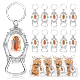 24 Pcs Our Lady of Guadalupe Bottle Opener Keychains Catholic Virgen De Guadalupe Bottle Opener Ring with Organza and Thank You Cards Baptism Party Favor for Guest Baby Shower (24, Red Guadalupe)