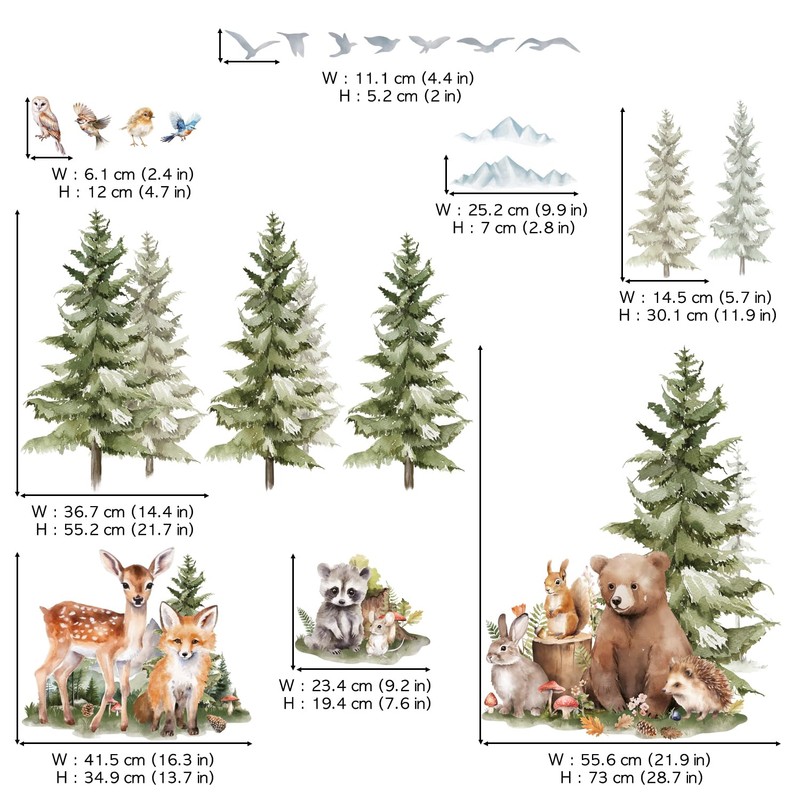 DECOWALL SG4-2422 Wall Stickers with Pine and Forest Animals Mountain