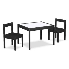 Pemberly Row 3-Piece Wood Dry Erase Kids Table & Chair Set in Black