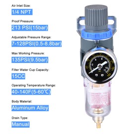 ZHONG AN 1/4 Inch NPT Air Filter Pressure Regulator, Water-Trap Air Tool Compressor Filter with Gauge