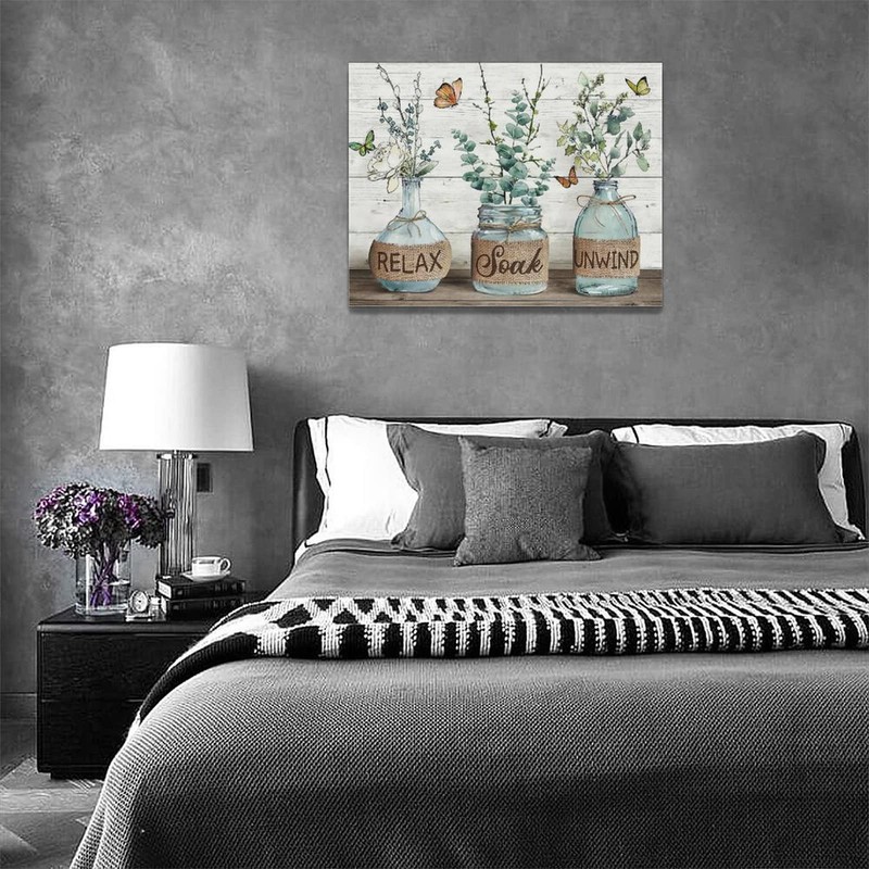 Farmhouse Bathroom Decor Wall Art Rustic Botanical Bathroom Pictures Canvas