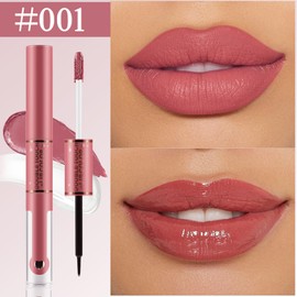 Apooliy 2 in 1 Lipgloss, hochpigmentierter, matter Lippenstift, aufpolsterndes Lippenöl, wasserfestes Lippen-Makeup, lang anhaltend, nicht verblassend und nicht klebend, klarer Lipgloss