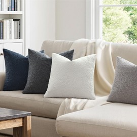 MIULEE Paquete de 4 fundas de almohada decorativas texturizadas de bouclé de 20 x 20 pulgadas, fundas de almohada sólidas con acento azul y gris, fundas de cojín suaves para sofá moderno estilo