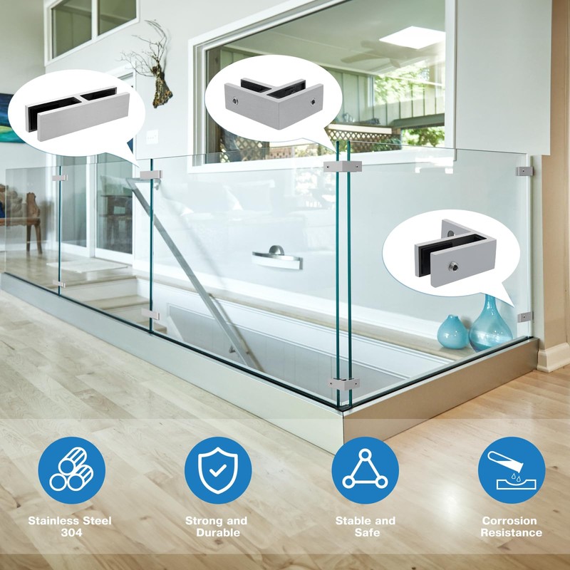 Gyykzz 4 Pack Railing Glass to Glass Clamp, 180 Degree