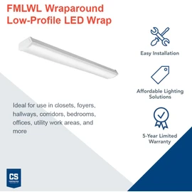Lithonia Lighting 4 Foot LED Light Fixture, Low-Profile LED Wraparound Flush Mount Ceiling Light, 4000K Cool White, 120V, 48-Inch (FMLWL 48 840)