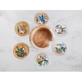 Tapanti store. Costa Rican Fauna Wooden Coasters Set of 6 Handmade Coasters with Wildlife Designs & Hand-Painted Storage Container for Nature Lovers & Stylish Eco-Friendly Décor. (Blue Butterfly)