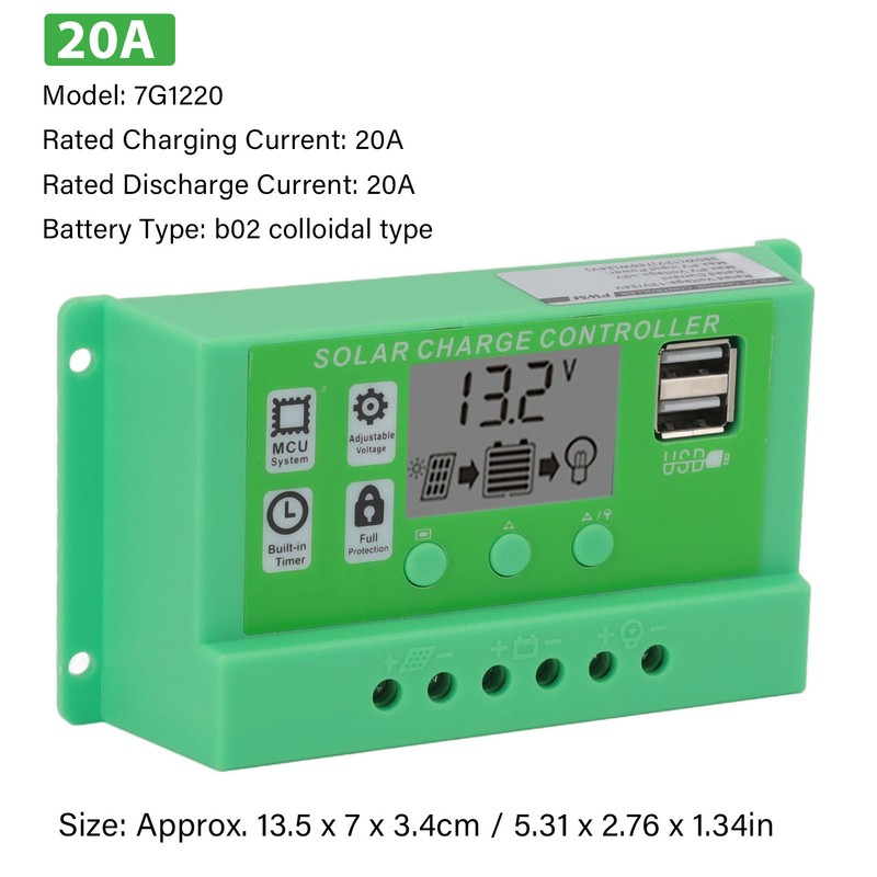 Green PWM Solar Charge Controller LCD Large Screen Display Photovoltaic
