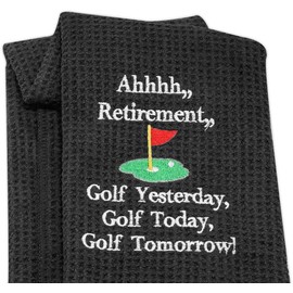 LEVLO Ahhhh Retirement Golf Yesterday Golf Today Golf Tomorrow Embroidered Golf Towel with Clip Golf Gift for Men (Black-WH)