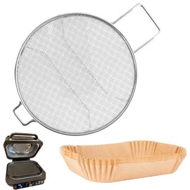 WEBROIL Splatter Shield & 100PCS Paper Liners for Ninja IG651,IG600,IG601 Foodi Air Fryer Accessories, Stainless Steel Splash Guard Replacement Parts for Ninja 6 in 1 Smart XL Indoor Grill Mesh Screen