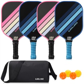 GLAROLLIRACE Pickleball Paddle Set of 4 Pickle Ball Rackets,USAPA Approved | Fiberglass Surface | 13MM Honeycomb Core,Breathable Handle,4 Indoor & Outdoor Balls,1 Pickleball Bag for Beginners