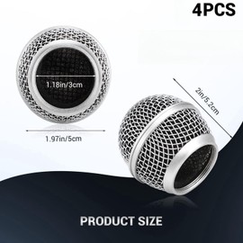 4 PCS Replacement Grilles for Shure Wired and Wireless SM58, Beta58A, SV100 Microphones, Microphone Grille Ball with Inner Foam, Steel Mesh Microphone Grille Head - Silver