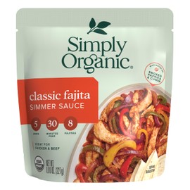 Simply Organic Classic Fajita Simmer Sauce, 8 Ounce Pouch, Great for Beef or Chicken Tacos, Smoky Chili Heat (Pack of 6)