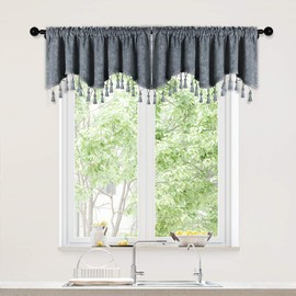 ELKCA Double-Sided Chenille Window Curtains Tier for Kitchen Grey Scalloped Valance for Living Room,Pack of 2(Grey,52" W x 18" L)